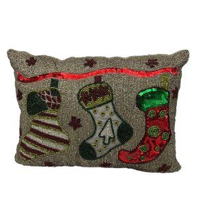 Domain Accent Pillow Beaded Decor Holidays Christmas Stockings Silver 15x10in